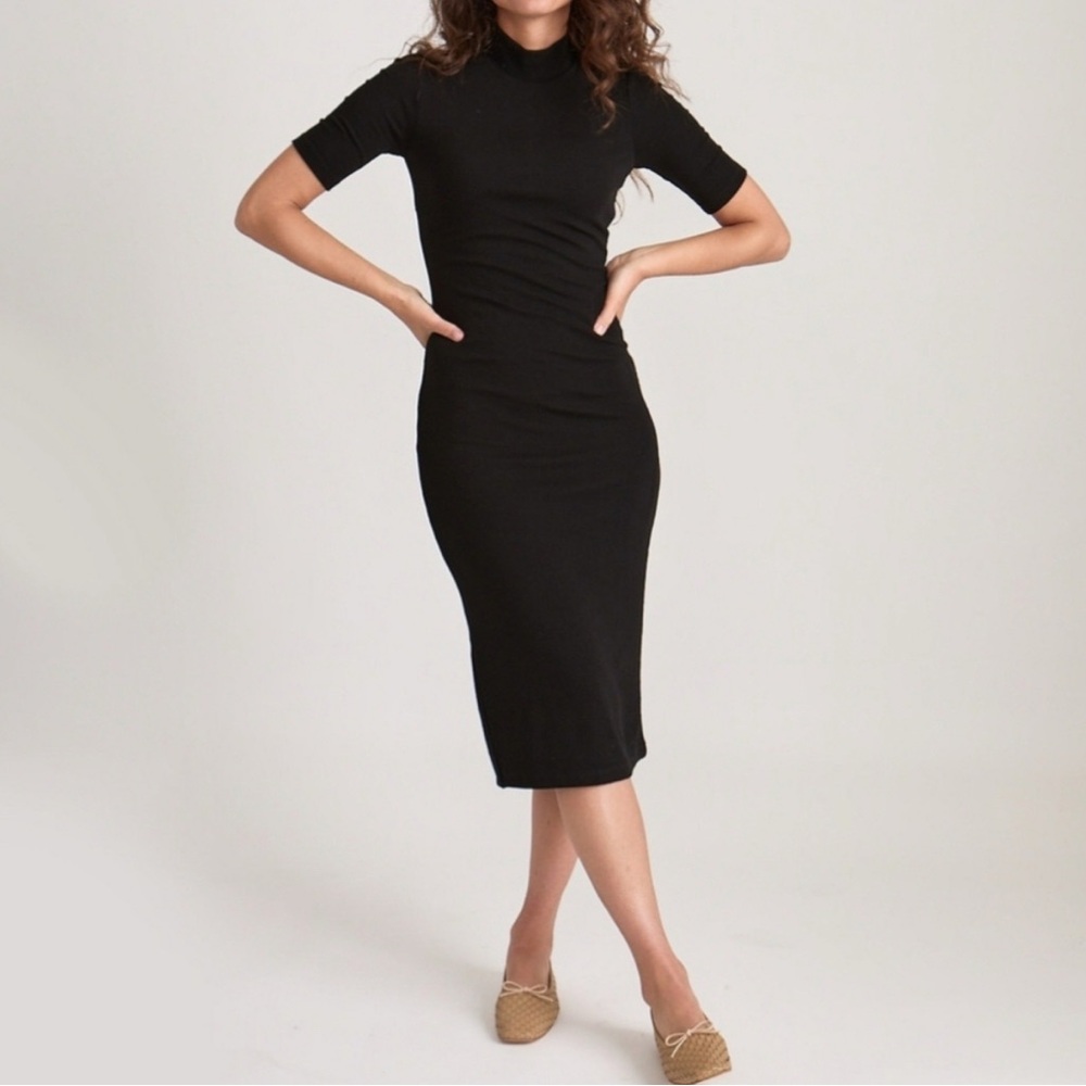 Marine Layer Lexi Ribbed Black Midi Dress